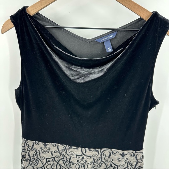 Land’s End Sleeveless Velvet Paisley Print Knee Length Dress 12 Black Stretch - Picture 4 of 13